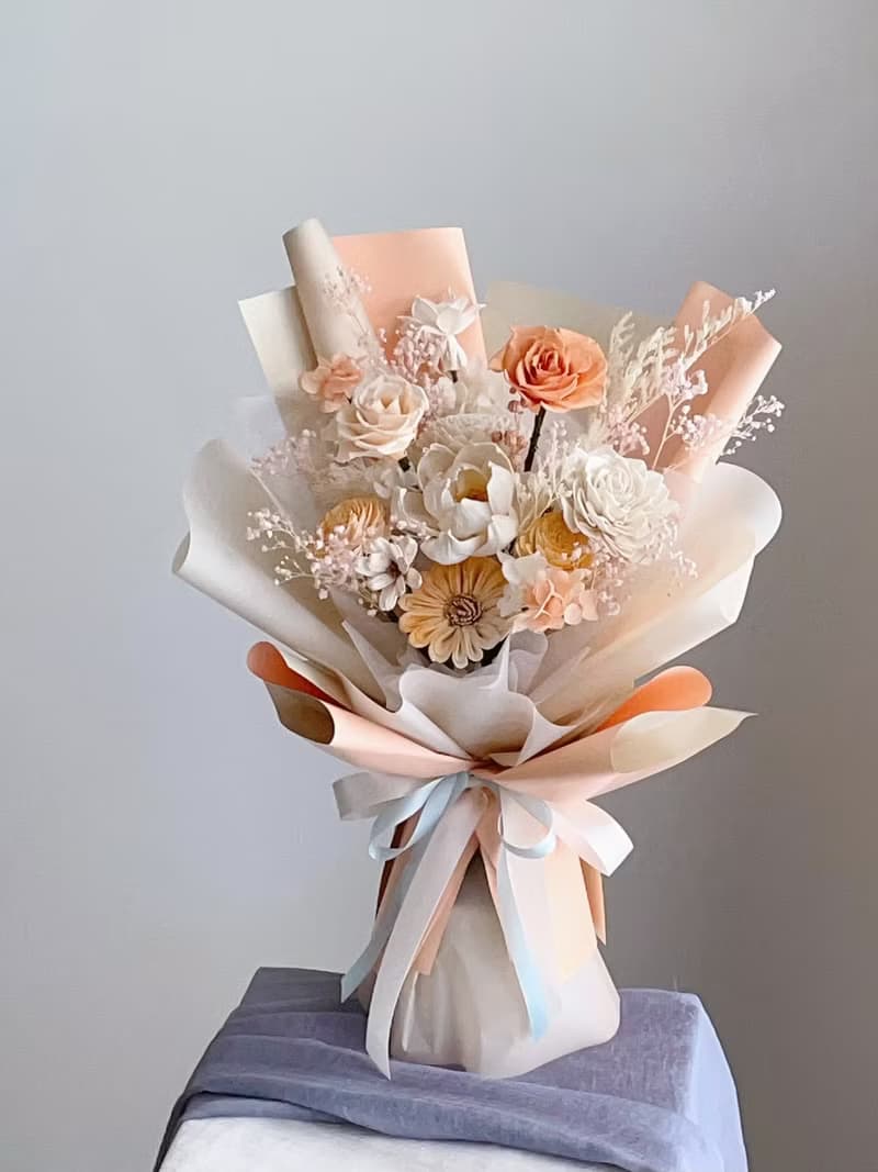 【不凋花乾燥花】香檳橘色永生花花束