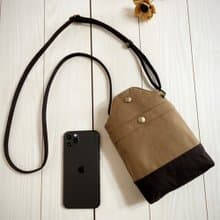 倉敷帆布　　バイカラー　スマホポシェット　スマホショルダー　スマホポーチ　　ブラウン×チョコレートブラウン