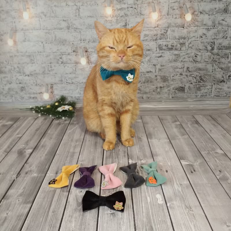 Christmas Bow Tie for Cat | Cat Costume | Velvet Bow Tie | Christmas Decor | Cat