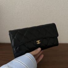 CHANEL 香奈兒 Flap Matelassé Coco Mark 羊皮 黑色 長夾