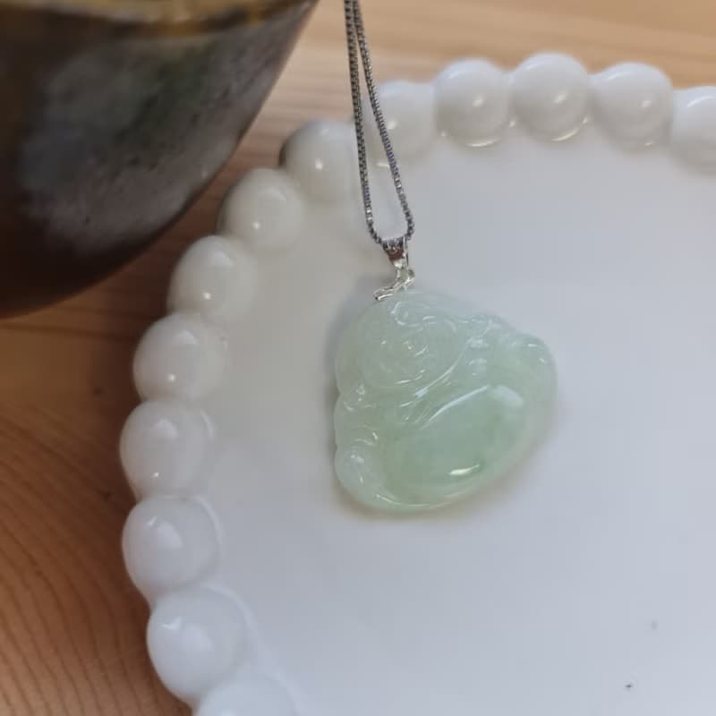 細糯果綠滿色彌勒佛 |天然緬甸玉A貨翡翠