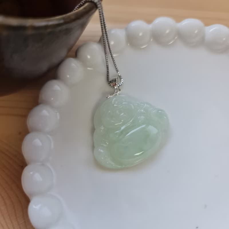 細糯果綠滿色彌勒佛 |天然緬甸玉A貨翡翠