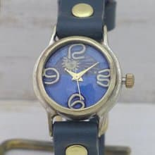 EVE-B-S&M  ブルー文字盤 22mmBrass(真鍮) Sun&Moon 手作り腕時計 (234S&M)