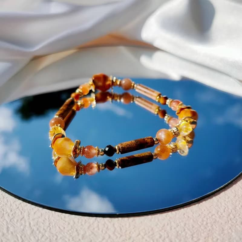 華麗的想像。圖畫石 金骨幹太陽石 金草莓 14K包金 水晶設計手鍊