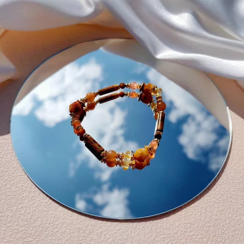 華麗的想像。圖畫石 金骨幹太陽石 金草莓 14K包金 水晶設計手鍊