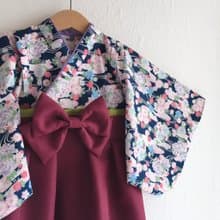 Hakama Dress 日本褲和服-流水花Blue-Dark Red (女童/嬰兒/兒童)