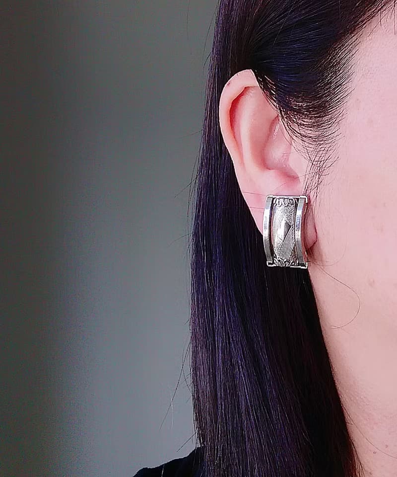 Vintage Jewelry 西洋古董飾品 銀色調 個性 立體 夾式耳環