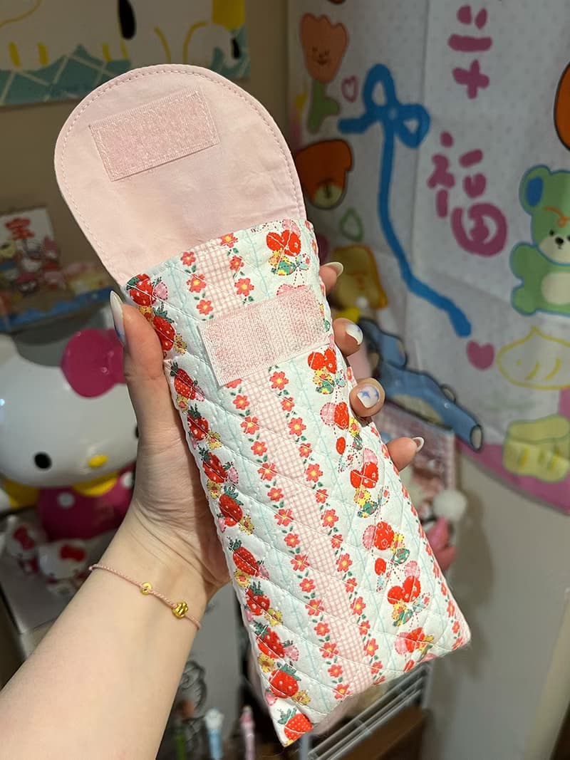 Sweetstore Supply原創可愛甜美清新草莓花收納魔術貼粘貼筆袋