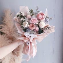 煙紫粉永生花束