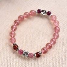 透體草莓晶+石榴石+粉碧璽純銀花朵水晶手鍊