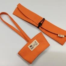 環保筷袋杯套組~手提式飲料杯套 餐具組收納袋 筷套(橘色)F08-004