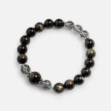 情侶手鍊 女款 | 金沙黑曜石黑髮晶925銀水晶手鍊
