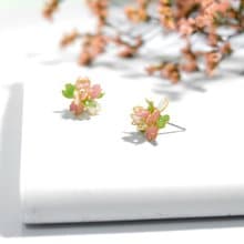 耳針x耳夾水晶花_櫻花系列-繁櫻(粉綠配色)_光點飾品