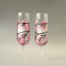 Sakura Glasses Champagne Wine Hand-painted set of 2