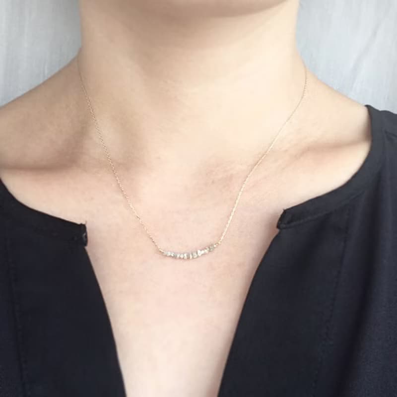 K14gf raw diamond Necklace, April Birthstone, Diamond Dainty Necklace