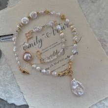 YuanPearl天然極光巴洛克珍珠手工繞線項鍊搭配可拆卸大巴吊墜