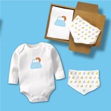 QQ富士山 長袖包屁衣 三角巾/口水巾 2件組禮盒 嬰兒 彌月 滿月