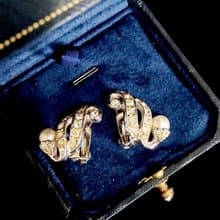 vintage jewelry  高雅萊茵鑲珠 夾式耳環