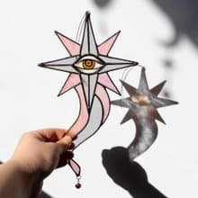 Pink and grey star, Stained glass ornament, Celestial home decor, Star Art
