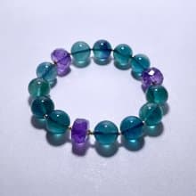 天然礦石 藍螢石11.6 mm 紫水晶 925純銀 手鍊