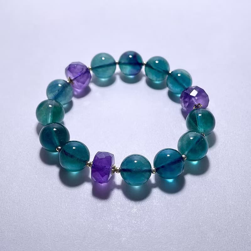 天然礦石 藍螢石11.6 mm 紫水晶 925純銀 手鍊