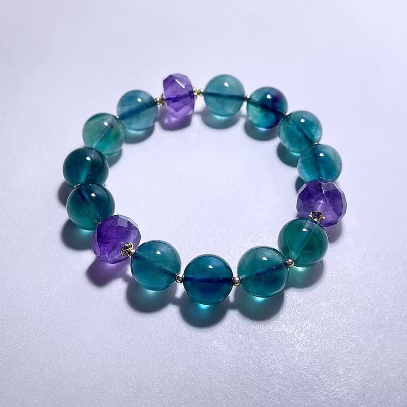 天然礦石 藍螢石11.6 mm 紫水晶 925純銀 手鍊