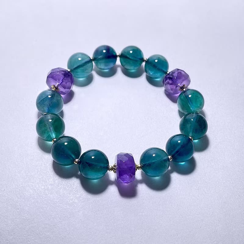 天然礦石 藍螢石11.6 mm 紫水晶 925純銀 手鍊