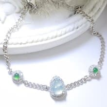 緬甸A貨翡翠冰起膠淡淡天空藍葫蘆7.6mm純銀鍍18k白鑲嵌手鏈