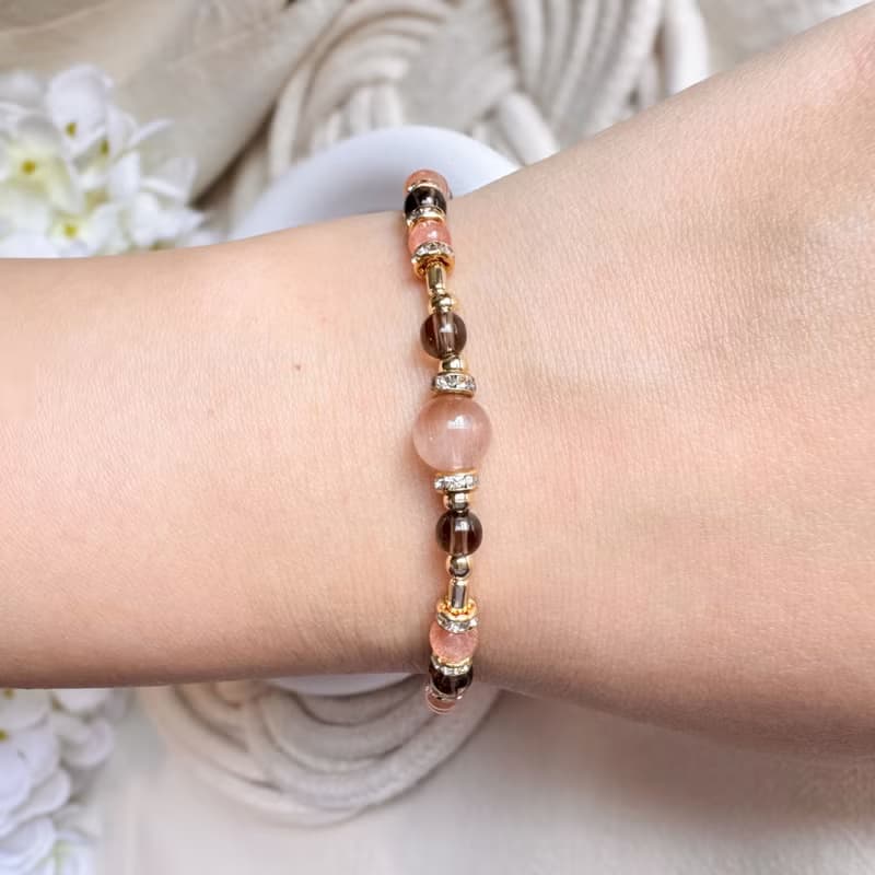 摩羯座水晶手鍊手環 | 兔毛晶、茶晶、橙月亮石 | 十二星座