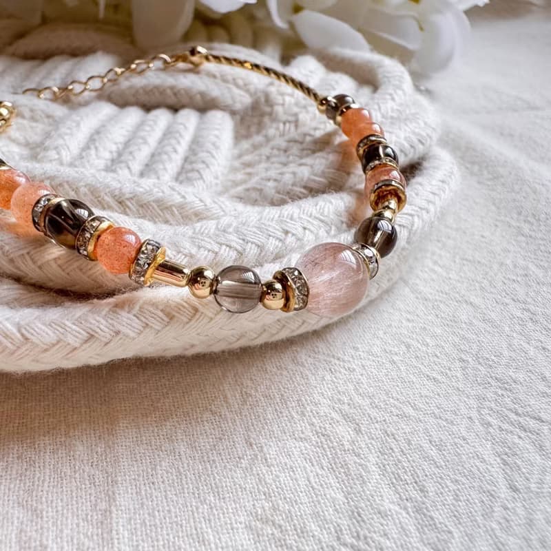 摩羯座水晶手鍊手環 | 兔毛晶、茶晶、橙月亮石 | 十二星座