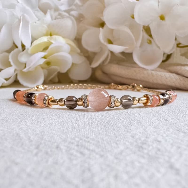 摩羯座水晶手鍊手環 | 兔毛晶、茶晶、橙月亮石 | 十二星座