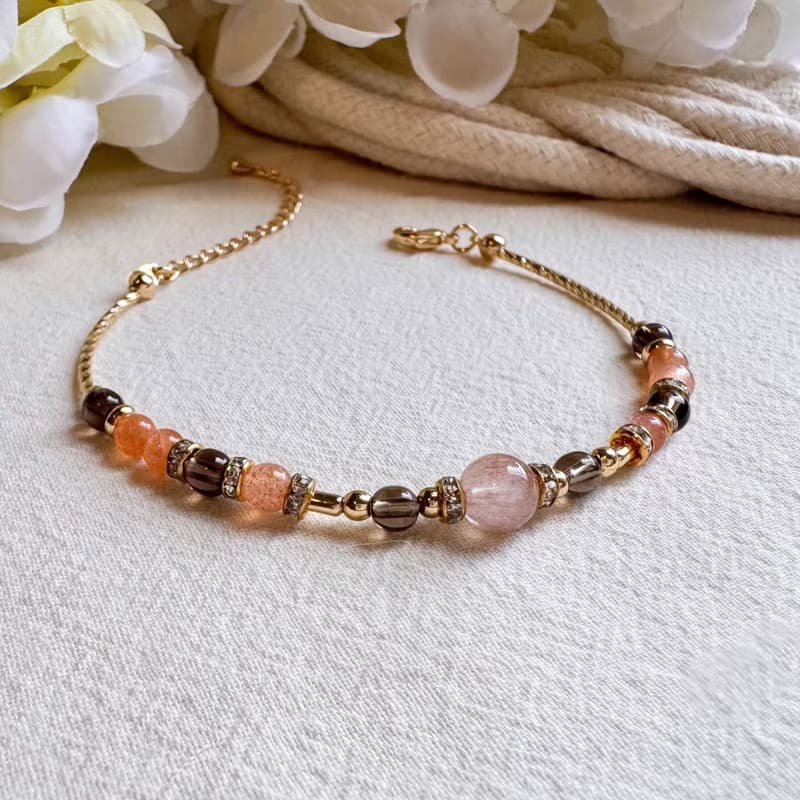 摩羯座水晶手鍊手環 | 兔毛晶、茶晶、橙月亮石 | 十二星座