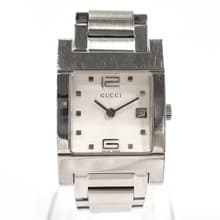 【日本直送 中古美品】グッチ GUCCI 腕時計 7700L ステンレススチール シルバー ホワイト クオーツ スクエアフェイス