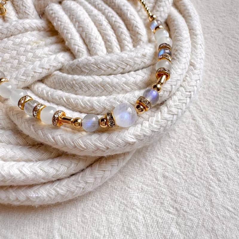 巨蟹座水晶手鍊手環 | 藍月亮石 拉長石 白月亮石 | 十二星座