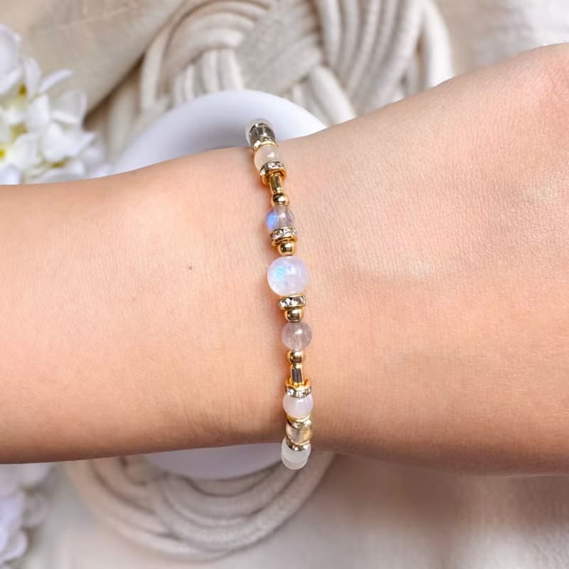 巨蟹座水晶手鍊手環 | 藍月亮石 拉長石 白月亮石 | 十二星座