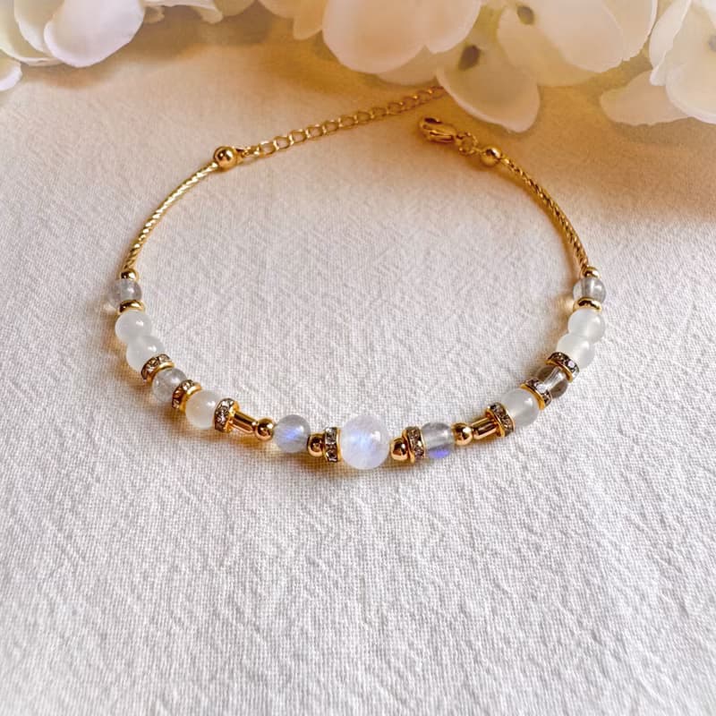巨蟹座水晶手鍊手環 | 藍月亮石 拉長石 白月亮石 | 十二星座