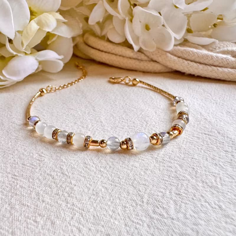 巨蟹座水晶手鍊手環 | 藍月亮石 拉長石 白月亮石 | 十二星座