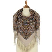 Pavlovo Posad Russian Shawl 100% Wool Scarf 125x125 cm Wrap Silk Fringe 1903-2