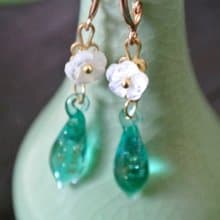 未央耳環(金沙+湖水綠)