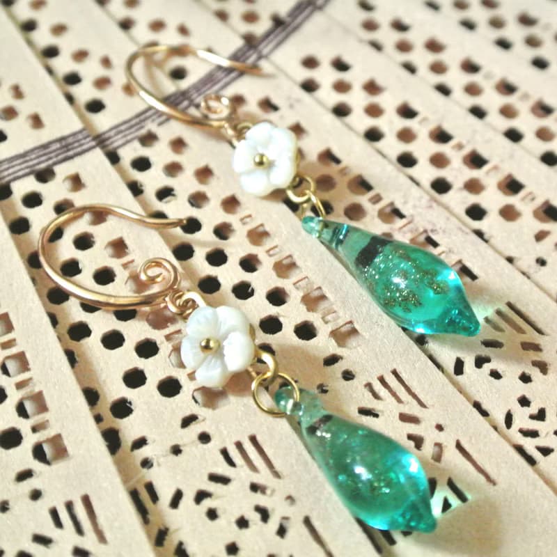 未央耳環(金沙+湖水綠)