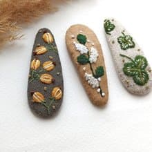 刺繡髮夾黃色漿果髮夾亞麻按扣