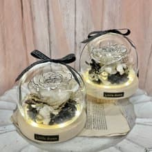 | 小夢境花藝 | 小香風 XL永生玫瑰 LED燈環底座玻璃球 花房