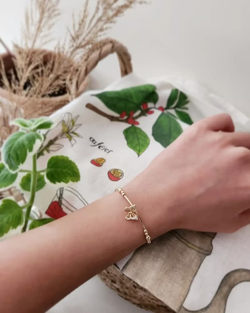 花燦蝶舞 - 金珠蝶舞彎管手鍊