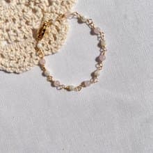 礦石水晶手鍊_粉白色_手飾_森系飾品_粉水晶_貝殼_銅鍍14K金