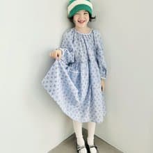純棉藍白格紋碎花蝴蝶結長袖洋裝 / 連身裙 裙子 童裝