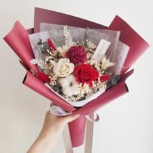 永生花+乾燥花│紅白色系永生玫瑰花束│不凋花 情人節