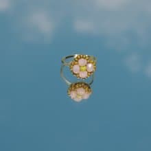 描邊粉綠小花戒指