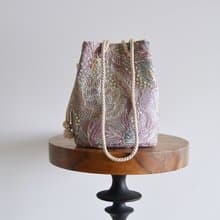 数量限定 インド刺繍ジョーゼット　　2way ポシェットマリンバッグ　ミニショルダー　スモーキーパープル