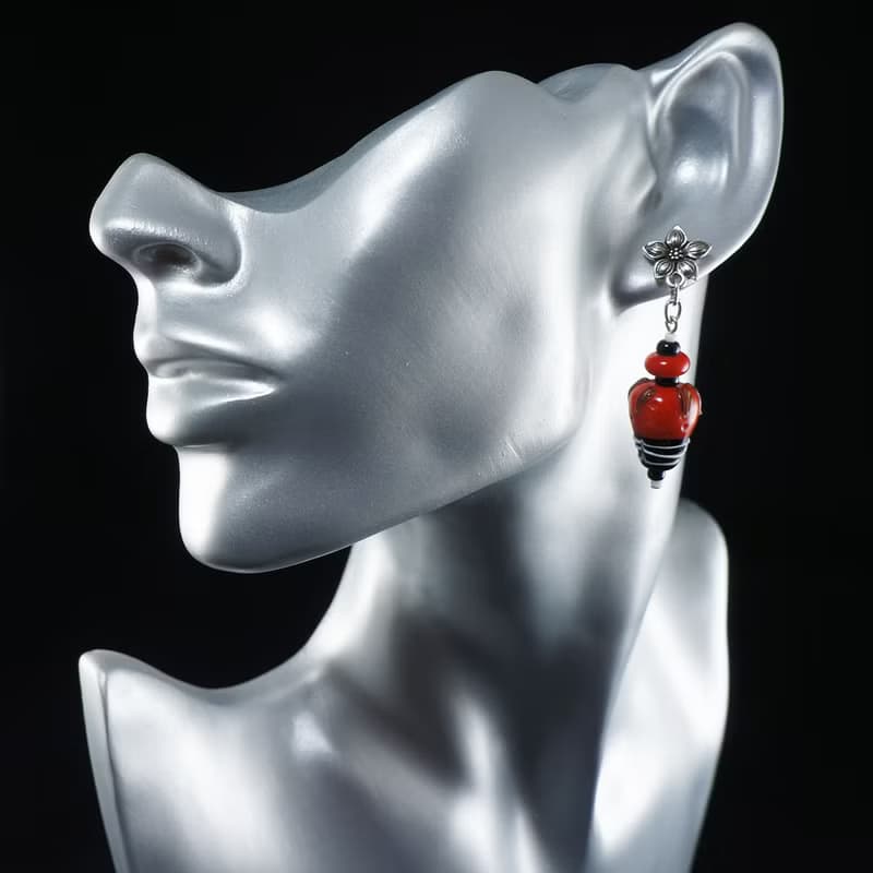Red Strawberry in Chocolate Lampwork Murano Glass Large Earrings Woman Jewelry