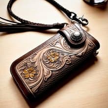 Vegetable Tooled Leather Long Wallet for Men and Women  / JNL-WA003